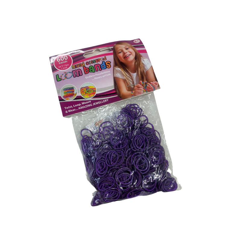 600 Multi Coloured Loom Bands Purple & Black