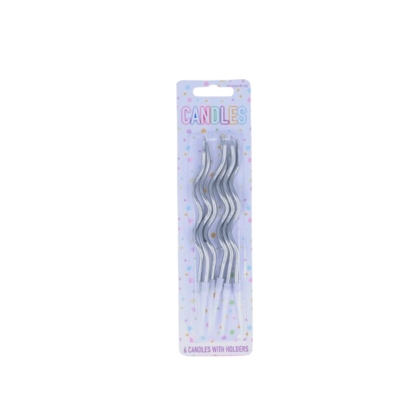 6 Silver Wavy Party Candles With Holders