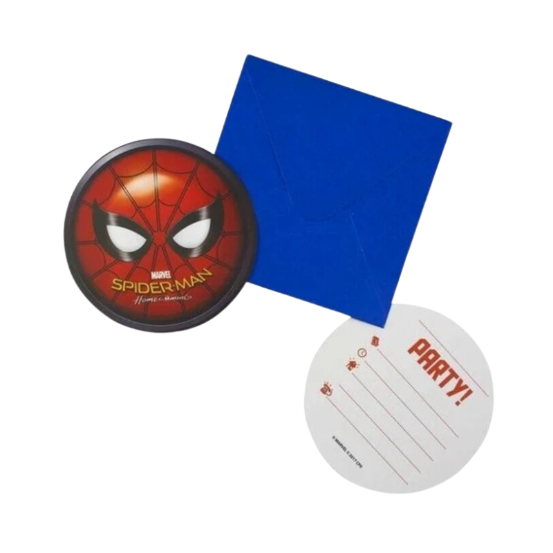 6 Marvel Spiderman Kids Party Invitations & Envelopes