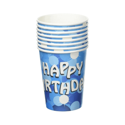 8 Pack Of Blue Sparkle Happy Birthday Cups