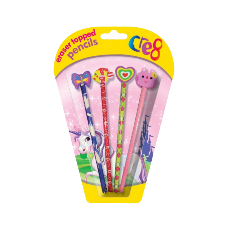 Girls Eraser Topped Pencils 4 Pack