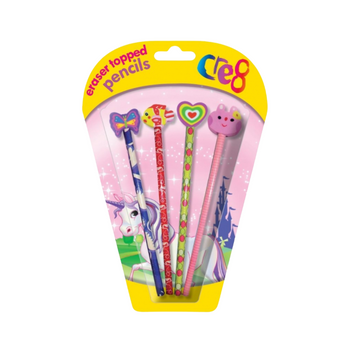 Girls Eraser Topped Pencils 4 Pack