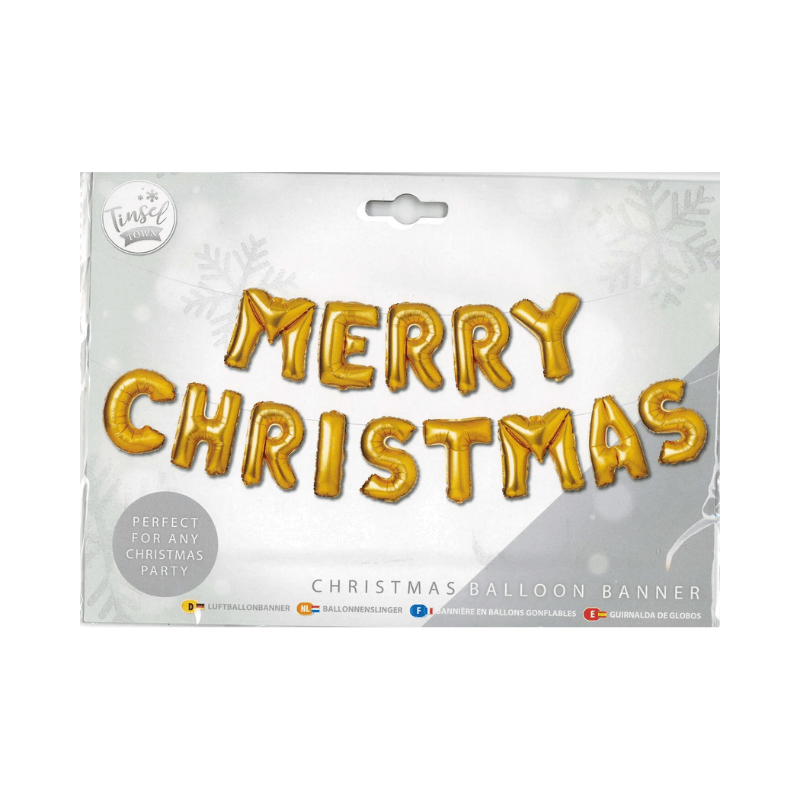 Merry Christmas Balloon Banner - Gold